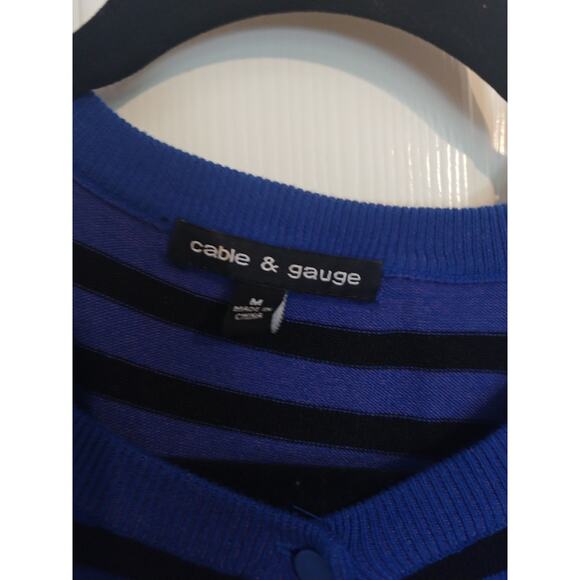 cable & gauge Cardigan Striped Button Down Medium Blue Black - Picture 2 of 4